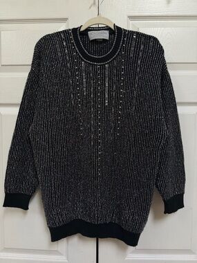 Black With Silver Metallic Designer  Sweater Women’s Size Large Italy